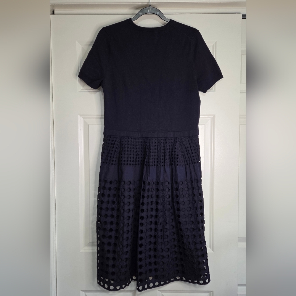 Ann Taylor Navy Knit & Cotton Eyelet Mixed Media Dress - Size L - Picture 3 of 9